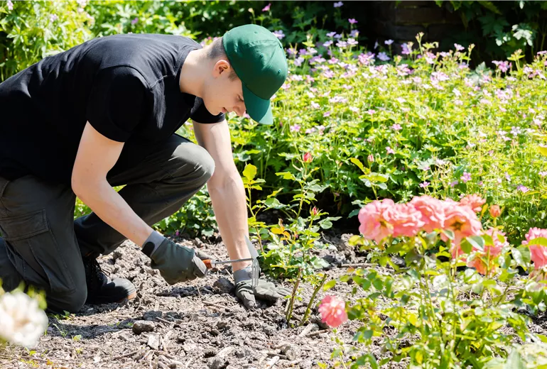Mann bei der Gartenarbeit